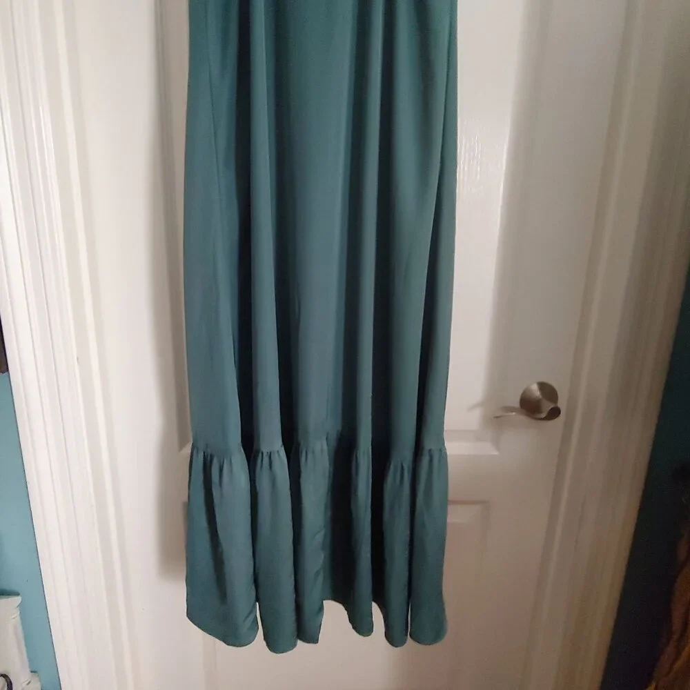 Abercrombie & Fitch Grecian Wrap Forrest Green Flowy Silky Maxi Dress Mt